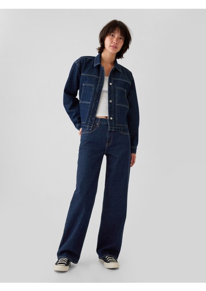 Kadın Lacivert Mid Rise '90s Loose Jean Pantolon