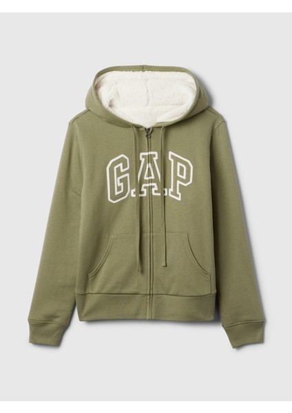 Kadın Haki Gap Logo Relaxed Sherpa Fermuarlı Sweatshirt