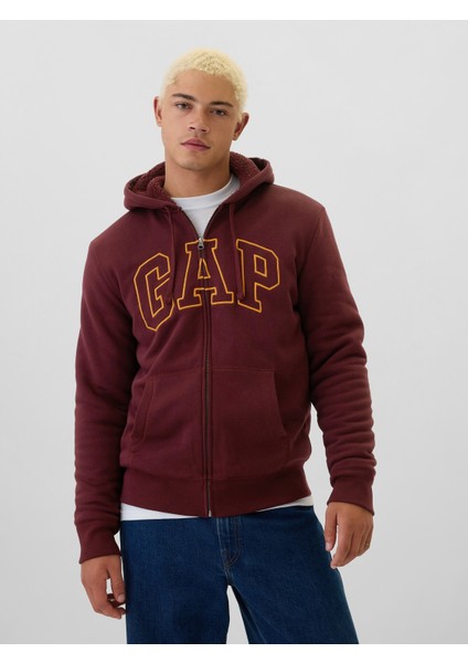 Erkek Kırmızı Gap Logo Fermuarlı Sherpa Sweatshirt