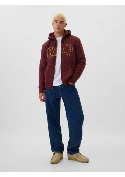 Erkek Kırmızı Gap Logo Fermuarlı Sherpa Sweatshirt