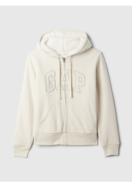 Kadın Bej Gap Logo Relaxed Sherpa Fermuarlı Sweatshirt