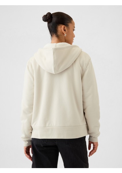 Kadın Bej Gap Logo Relaxed Sherpa Fermuarlı Sweatshirt