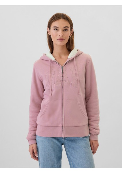 Kadın Pembe Gap Logo Relaxed Sherpa Fermuarlı Sweatshirt