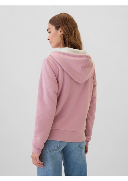 Kadın Pembe Gap Logo Relaxed Sherpa Fermuarlı Sweatshirt