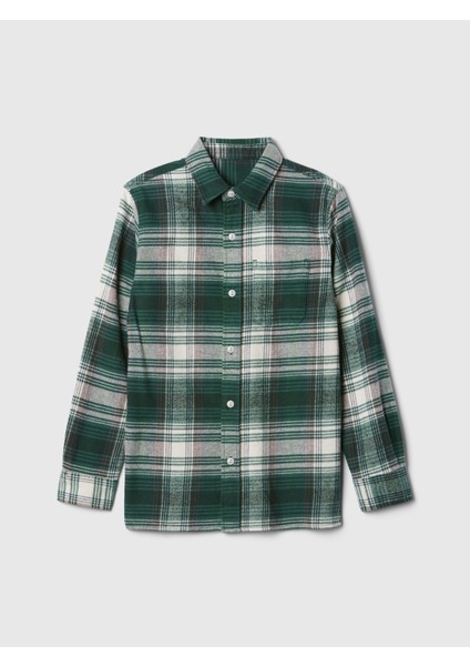 Erkek Çocuk Yeşil %100 Organik Pamuk Ekose Desenli Flannel Gömlek