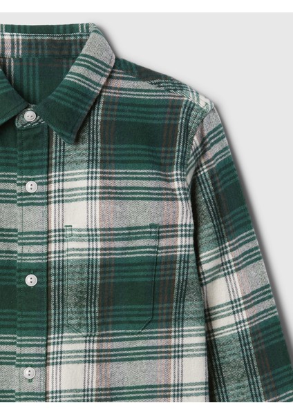 Erkek Çocuk Yeşil %100 Organik Pamuk Ekose Desenli Flannel Gömlek