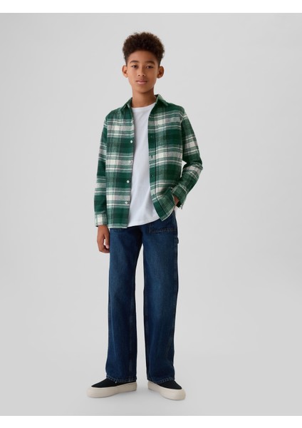 Erkek Çocuk Yeşil %100 Organik Pamuk Ekose Desenli Flannel Gömlek