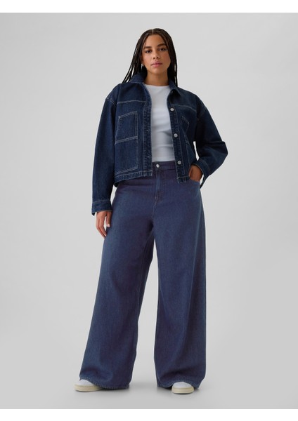 Kadın Lacivert Mid Rise Ultrasoft Baggy Jean Pantolon fırsatları