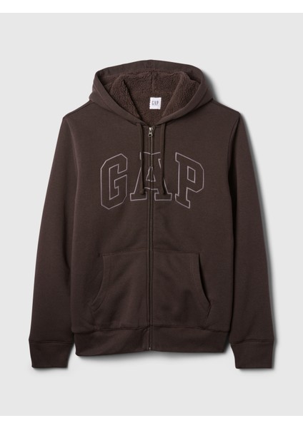 Erkek Kahverengi Gap Logo Fermuarlı Sherpa Sweatshirt