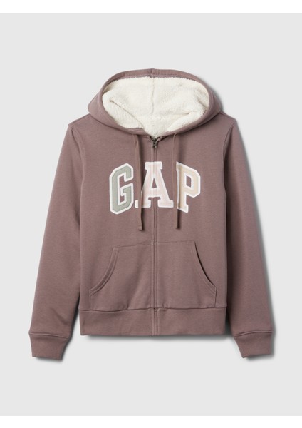 Kadın Kahverengi Gap Logo Relaxed Sherpa Fermuarlı Sweatshirt