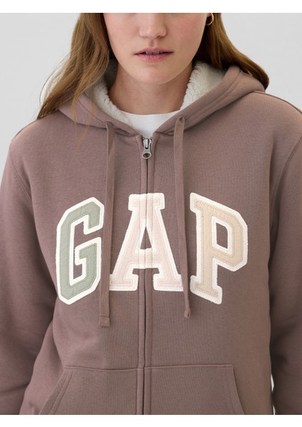 Kadın Kahverengi Gap Logo Relaxed Sherpa Fermuarlı Sweatshirt