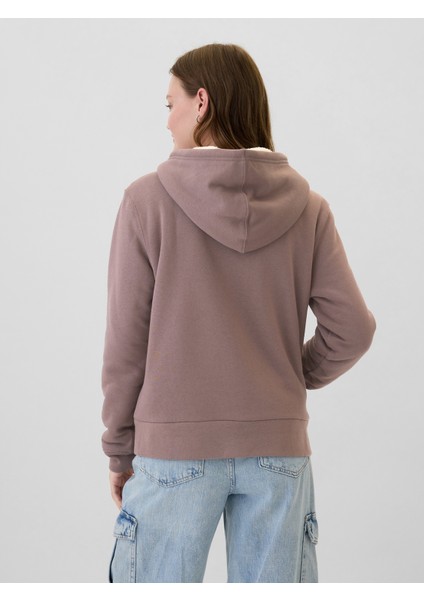 Kadın Kahverengi Gap Logo Relaxed Sherpa Fermuarlı Sweatshirt