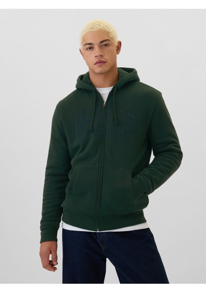 Erkek Yeşil Gap Logo Fermuarlı Sherpa Sweatshirt