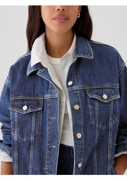 Kadın Koyu Mavi Oversized Icon Denim Ceket modelleri