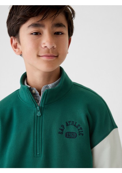 Erkek Çocuk Yeşil Gap Logo Yarım Fermuarlı Pullover Sweatshirt modelleri