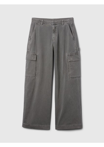 Kadın Gri Low Rise Baggy Kargo Khaki Pantolon