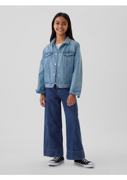 Kız Çocuk Lacivert High Rise Stride Wide-Leg Ankle Jean Pantolon