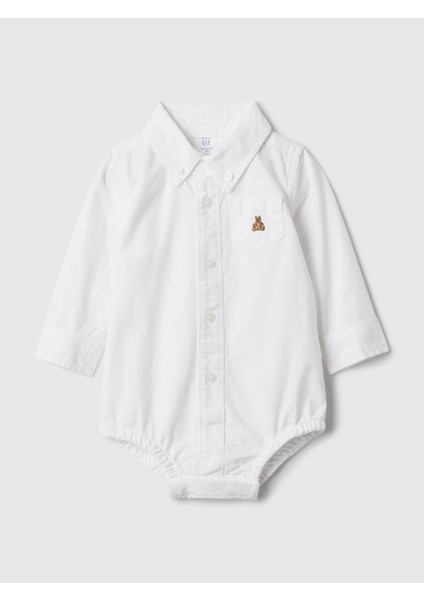 Bebek Beyaz Brannan Bear İşlemeli Oxford Bodysuit