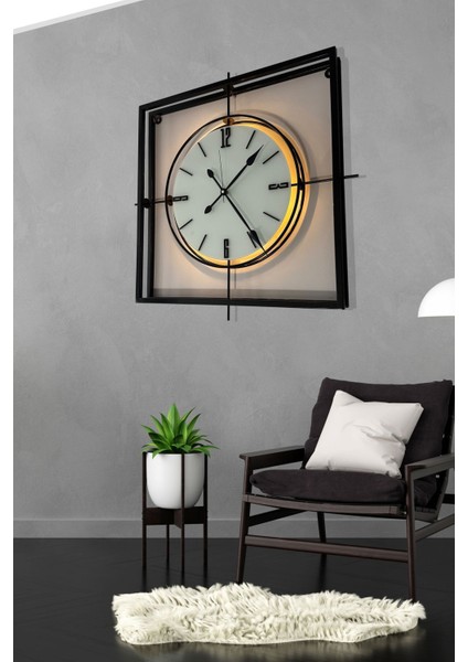 Modern siyah kare duvar saati, 60x60 cm, şık ve şık tasarım.