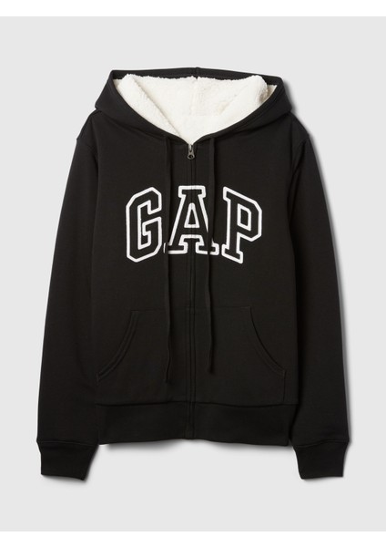 Kadın Siyah Gap Logo Relaxed Sherpa Fermuarlı Sweatshirt