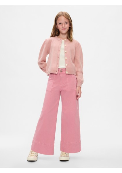 Kız Çocuk Pembe High Rise Stride Wide-Leg Ankle Jean Pantolon