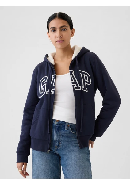 Kadın Lacivert Gap Logo Relaxed Sherpa Fermuarlı Sweatshirt