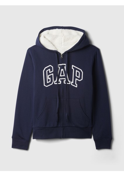 Kadın Lacivert Gap Logo Relaxed Sherpa Fermuarlı Sweatshirt