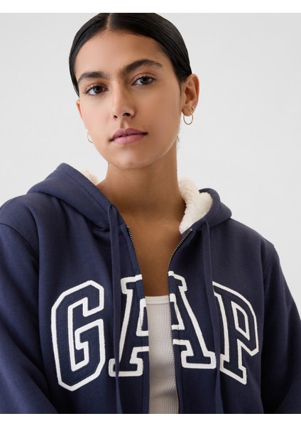 Kadın Lacivert Gap Logo Relaxed Sherpa Fermuarlı Sweatshirt