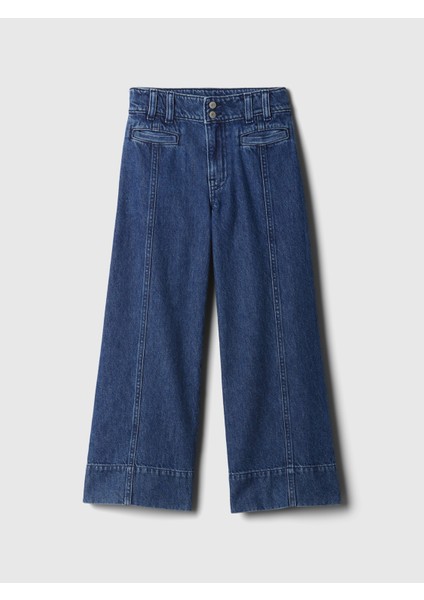 Kız Çocuk Lacivert High Rise Stride Wide-Leg Ankle Jean Pantolon