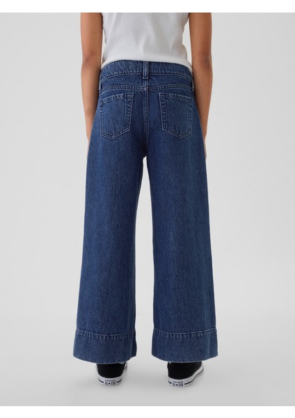 Kız Çocuk Lacivert High Rise Stride Wide-Leg Ankle Jean Pantolon