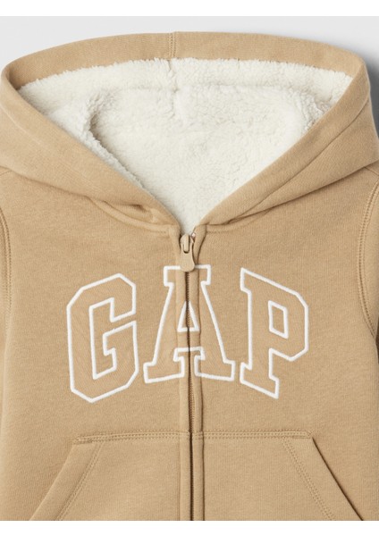 Erkek Bebek Bej Gap Logo Fermuarlı Fleece Sherpa Sweatshirt fiyatları