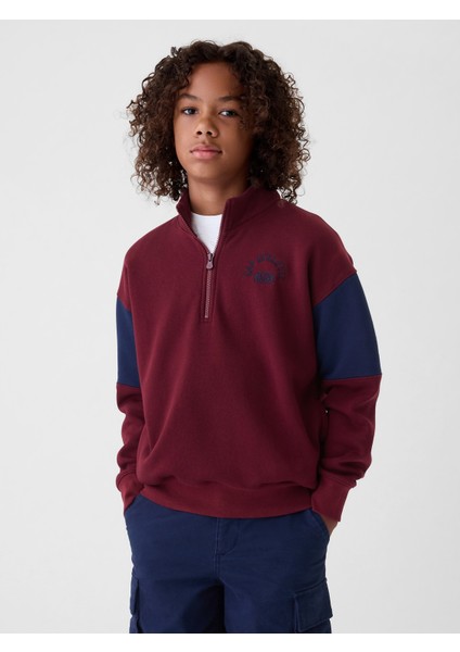 Erkek Çocuk Kırmızı Gap Logo Yarım Fermuarlı Pullover Sweatshirt