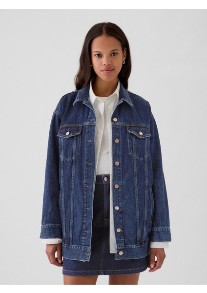 Kadın Koyu Mavi Oversized Icon Denim Ceket