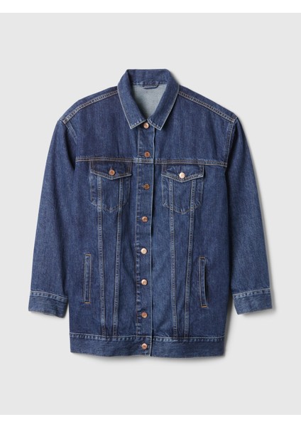 Kadın Koyu Mavi Oversized Icon Denim Ceket