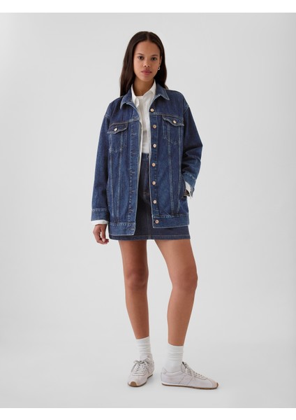 Kadın Koyu Mavi Oversized Icon Denim Ceket