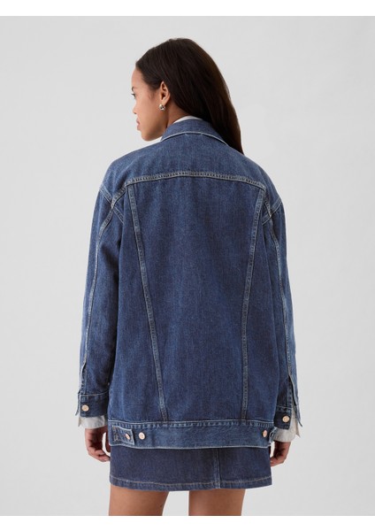 Kadın Koyu Mavi Oversized Icon Denim Ceket