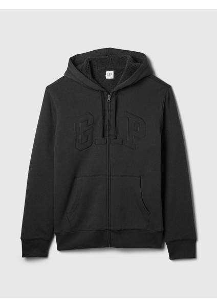 Erkek Siyah Gap Logo Fermuarlı Sherpa Sweatshirt