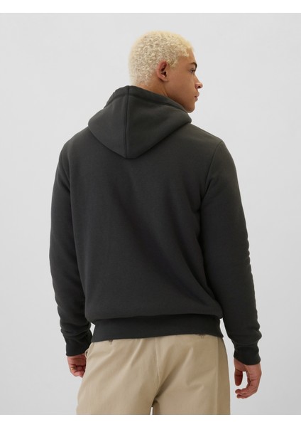 Erkek Siyah Gap Logo Fermuarlı Sherpa Sweatshirt