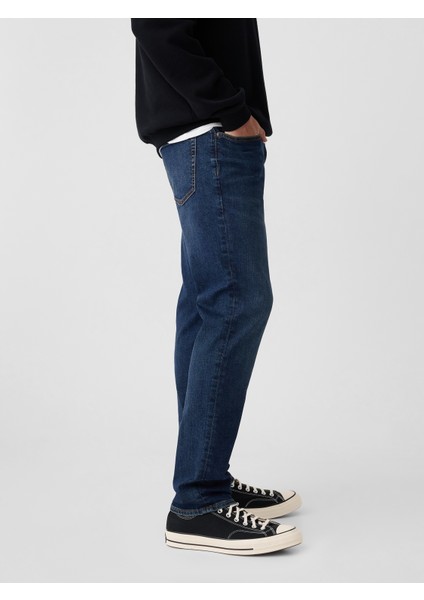 Erkek Koyu Mavi Mid Rise Slim Jean Pantolon