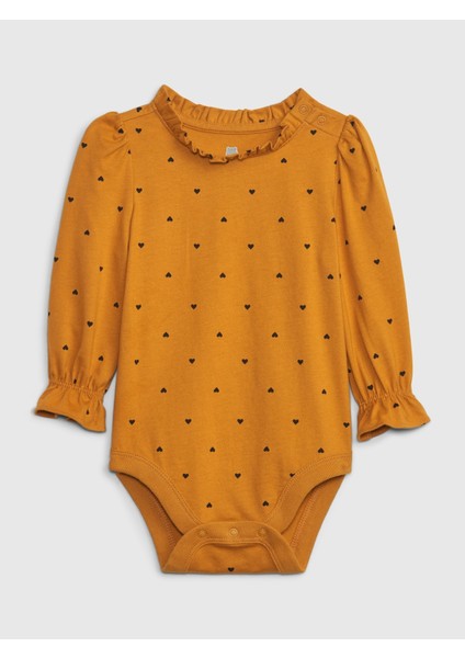 Kız Bebek Turuncu %100 Organik Pamuk Mix And Match Fırfırlı Bodysuit