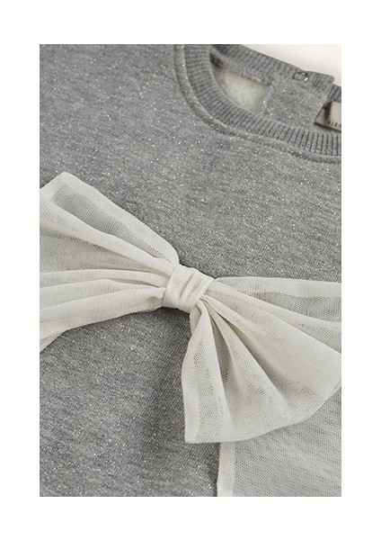 Kız Bebek Tül Fiyonk Detaylı Gri-Melanj Sweatshirt modelleri