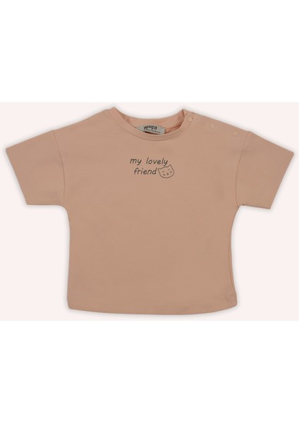 Kız Bebek Baskılı Detaylı Somon Tişört