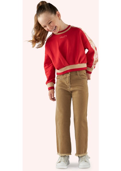 Kız Çocuk Cepli Kot Camel Pantolon