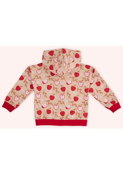 Kız Çocuk Fermuarlı Elma Desenli Bej Sweatshirt