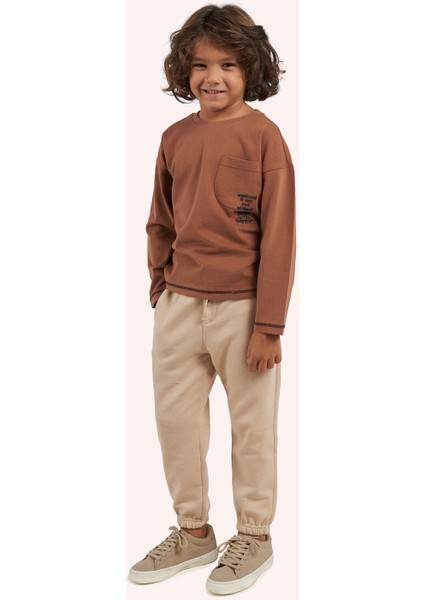 Erkek Çocuk Cepli Camel Tişört
