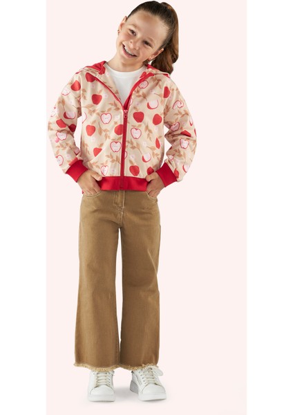 Kız Çocuk Fermuarlı Elma Desenli Bej Sweatshirt fırsatları
