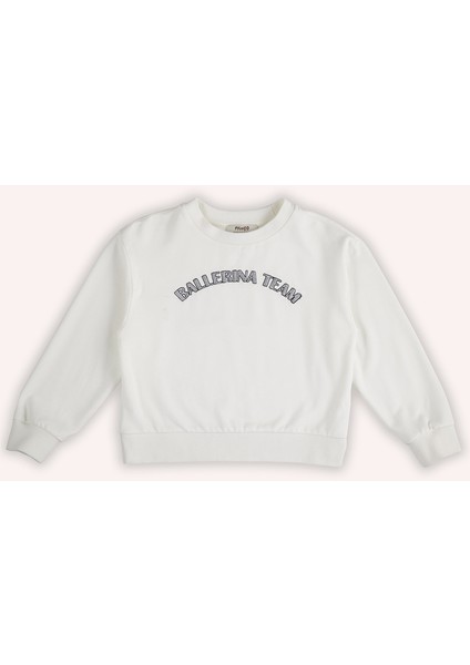 Kız Çocuk Nakış Detaylı Ekru Sweatshirt