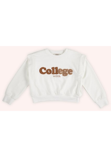 Kız Çocuk Nakış Detaylı Ekru Sweatshirt