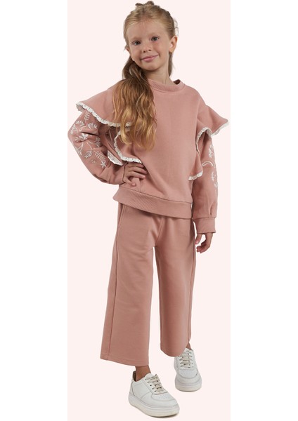 Kız Çocuk Nakışlı Gül Sweatshirt