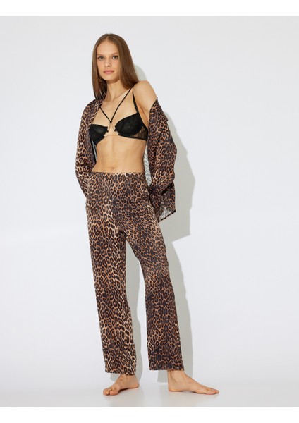 x Zeynep Bastık - Leopar Desenli Pijama Altı Bol Kalıp Viskon